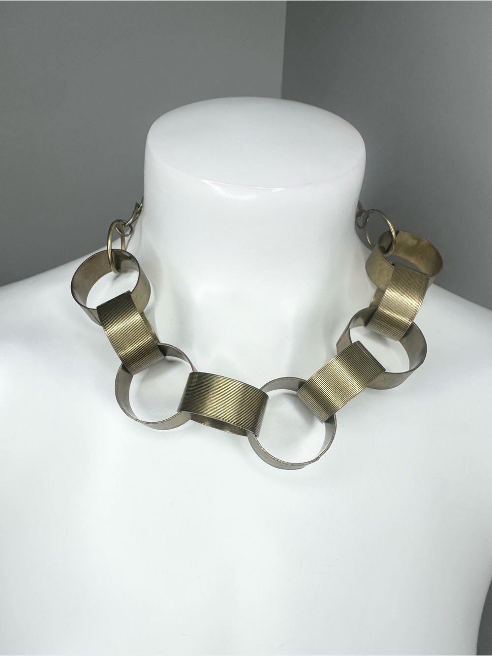 Brushed Metal Link Necklace in Antique Gold
